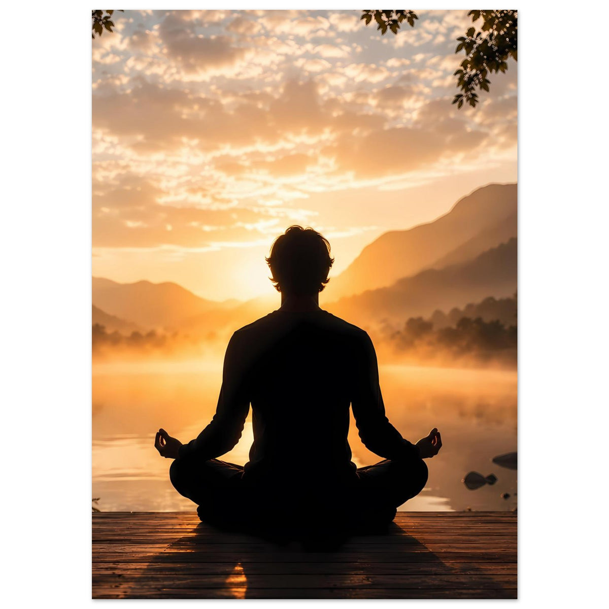 Meditationsposter Hochformat: ruhige Meditationsfigur in dunkler Silhouette