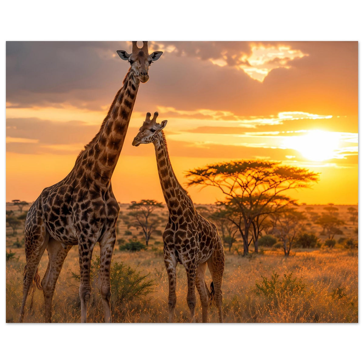 Horizontales Poster: Giraffen im Safari-Stil, braun gemustert und lebendig