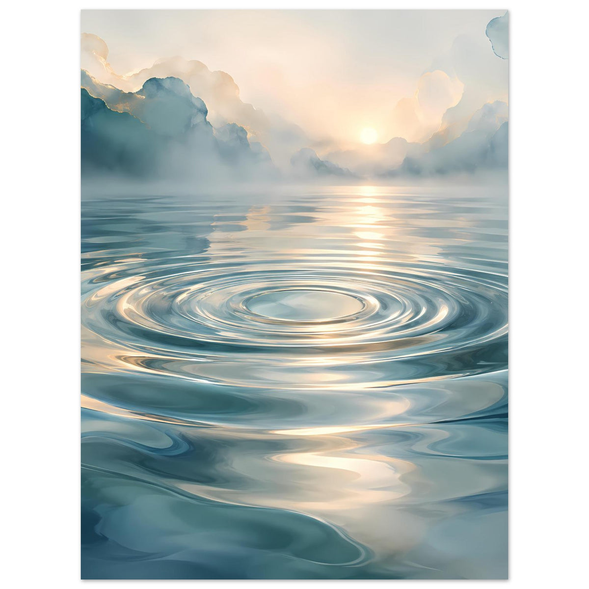 Aufrechtformatiges Wasserwellen-Poster mit kreisförmigen Ringen und weichen Wolken