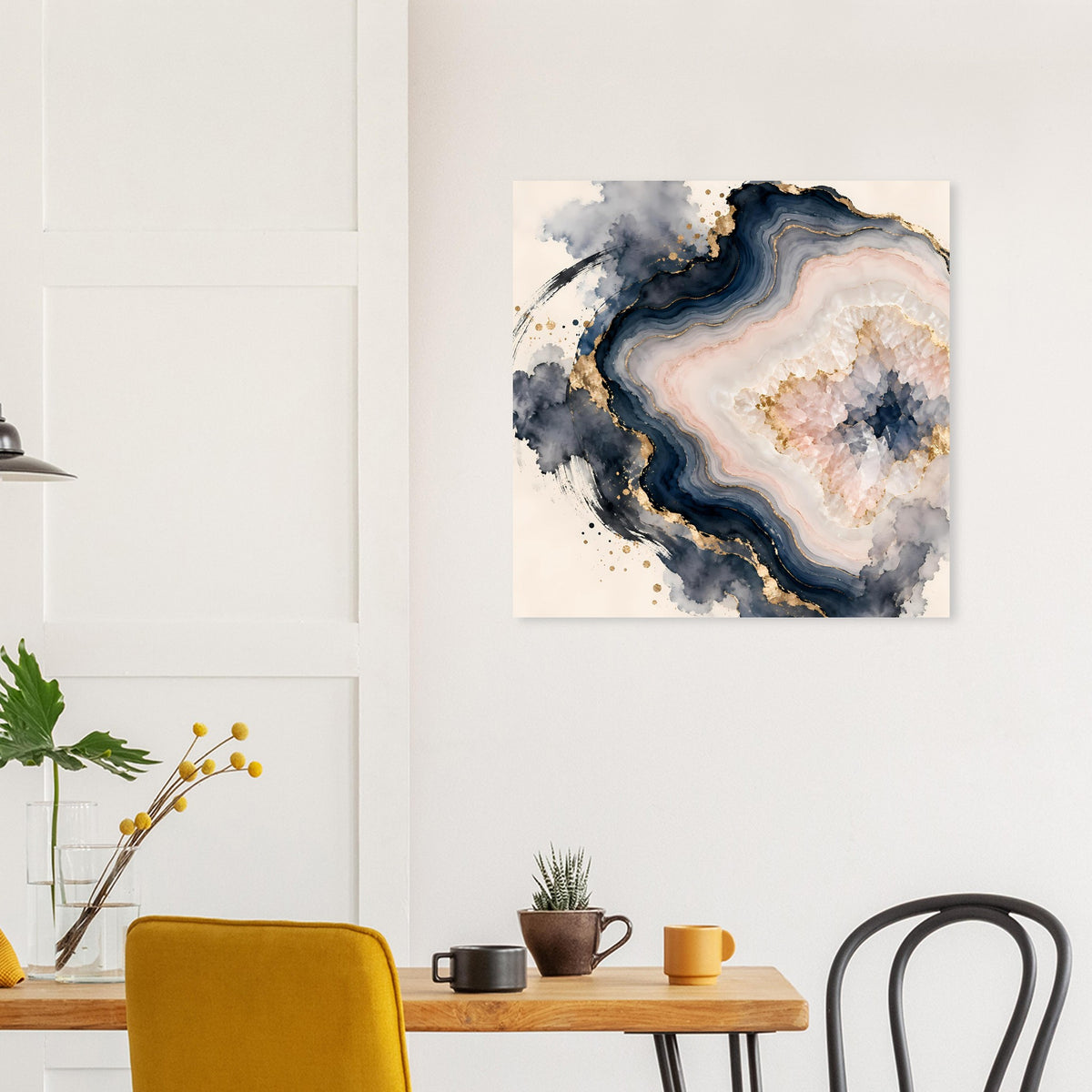 Abstraktes Geoden-Poster in Rosé, Blau und Gold, quadratisch