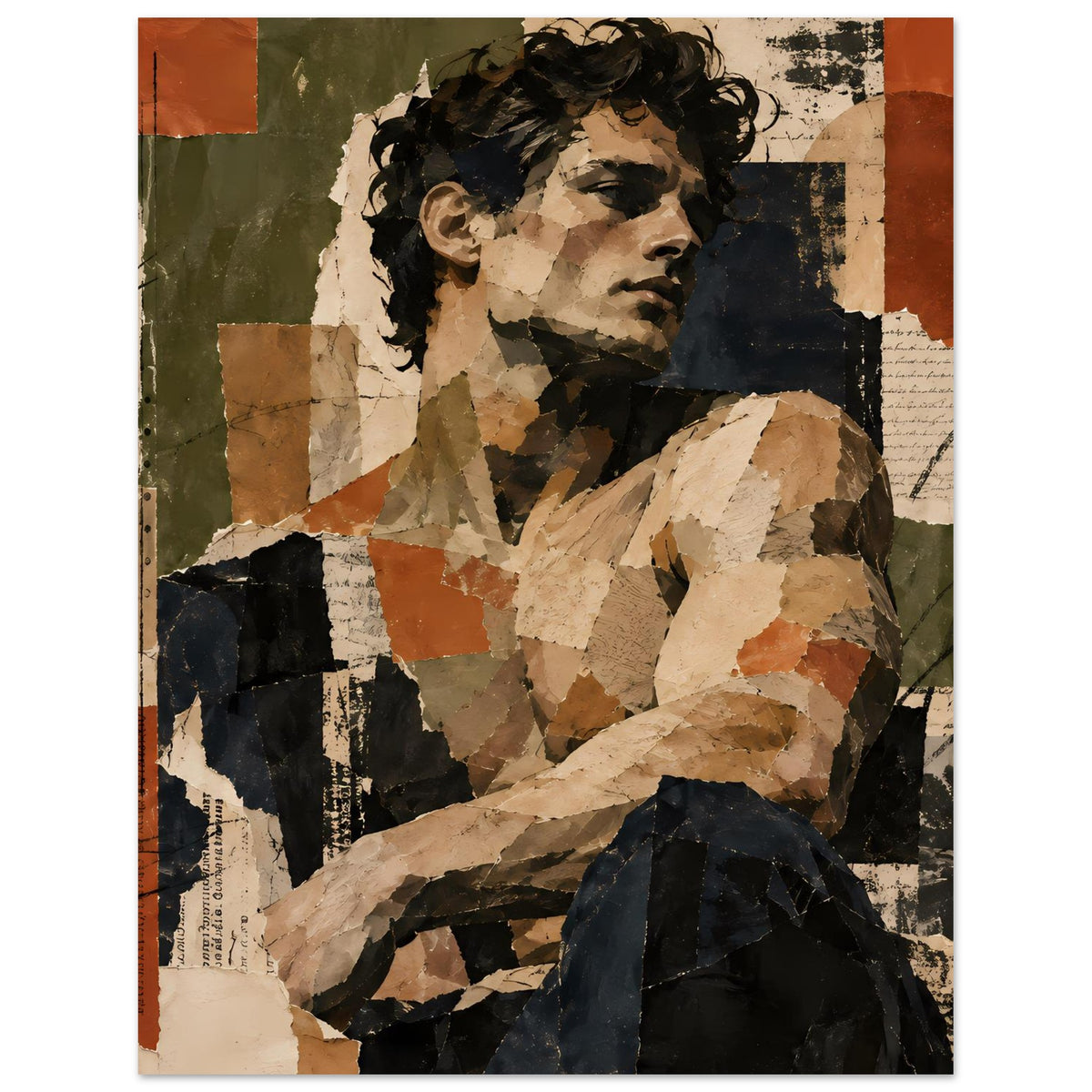 Poster mit Porträt-Collage, Gesicht in Schwarz, Beige und Rostbraun