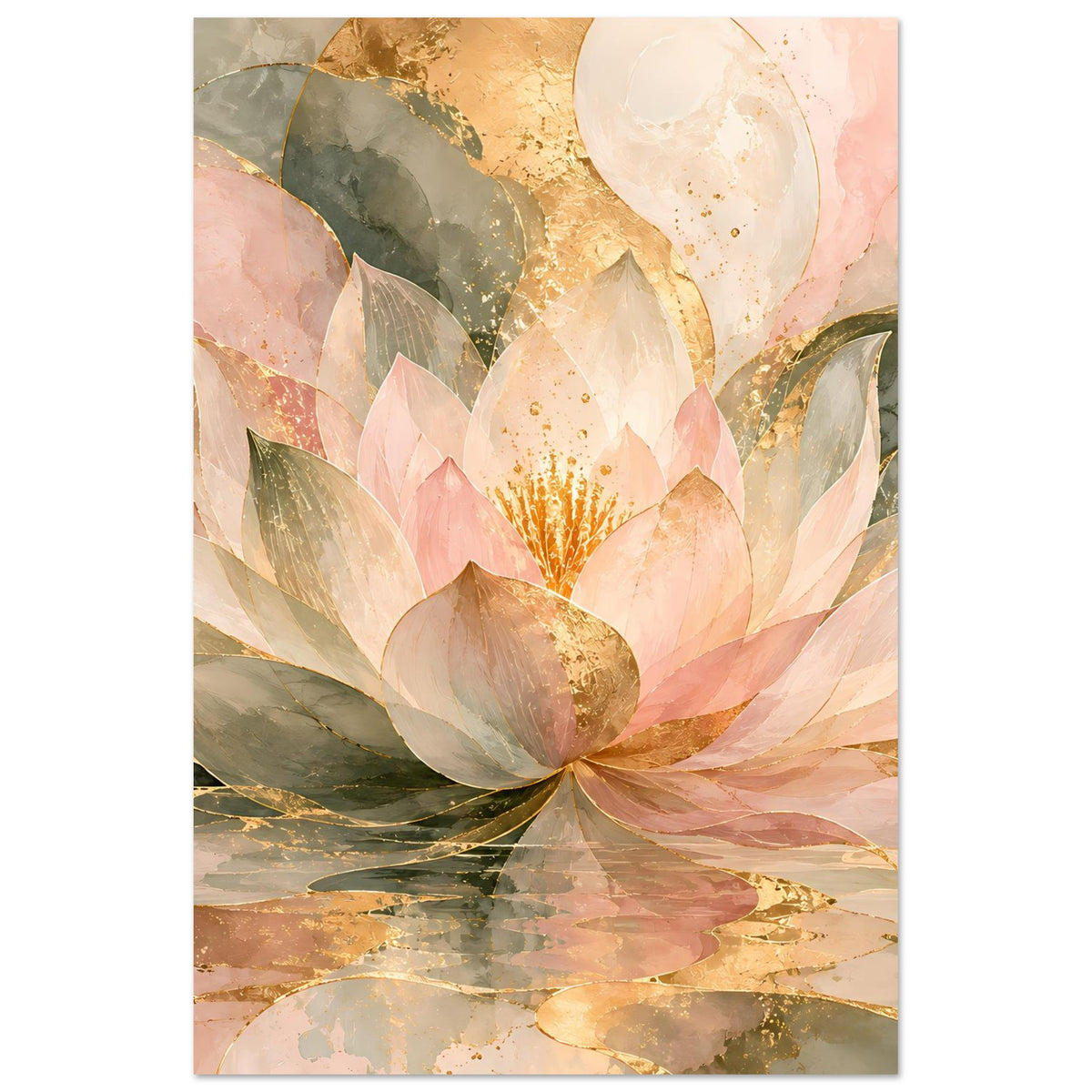 Lotusblüten-Poster in Rosé, Creme und Gold, vertikal