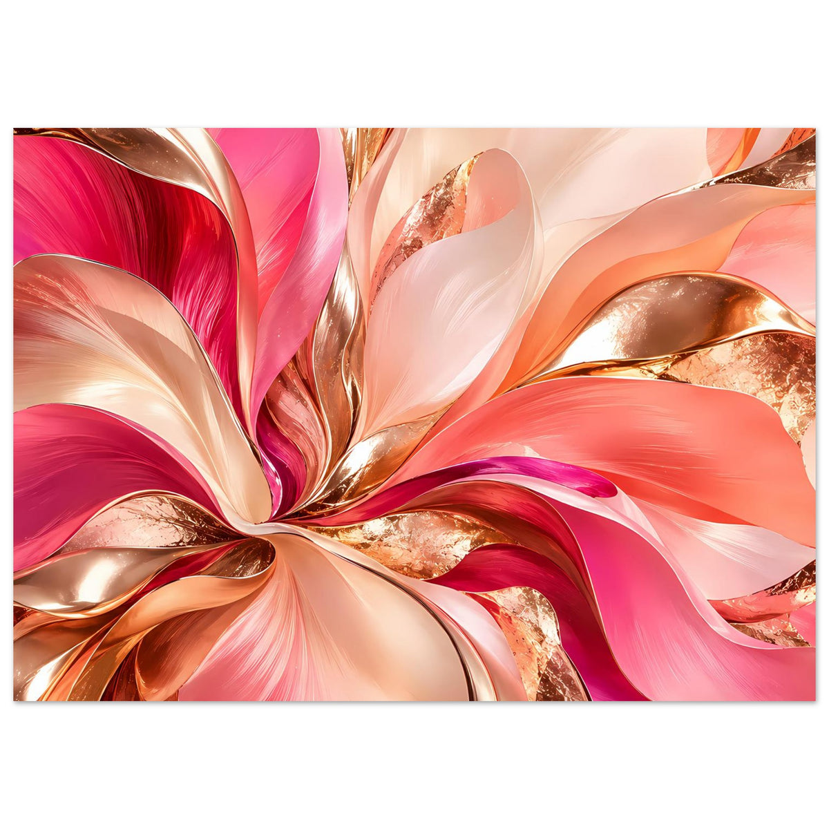 Abstraktes Blumenposter im Querformat, zentrale rosa und cremefarbene Blütenwirbel