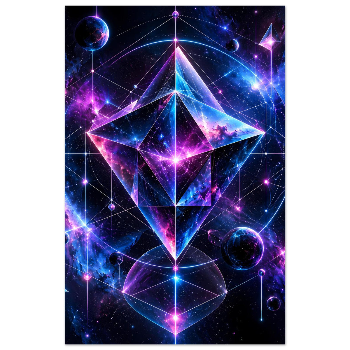 Poster mit kosmischem Geometrie-Design in Hochkant, klarer Diamant in der Mitte