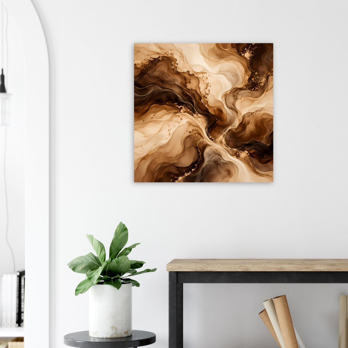 Quadratisches abstraktes Poster mit beigen und dunklen Braunschattierungen