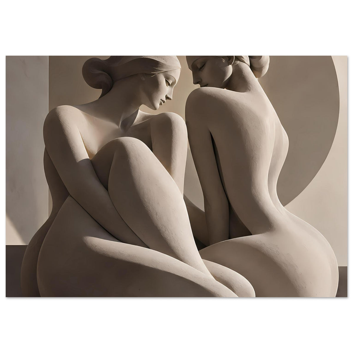 Kunstposter: zwei klassische Aktfiguren, cremefarbene Körperdarstellung im Querformat