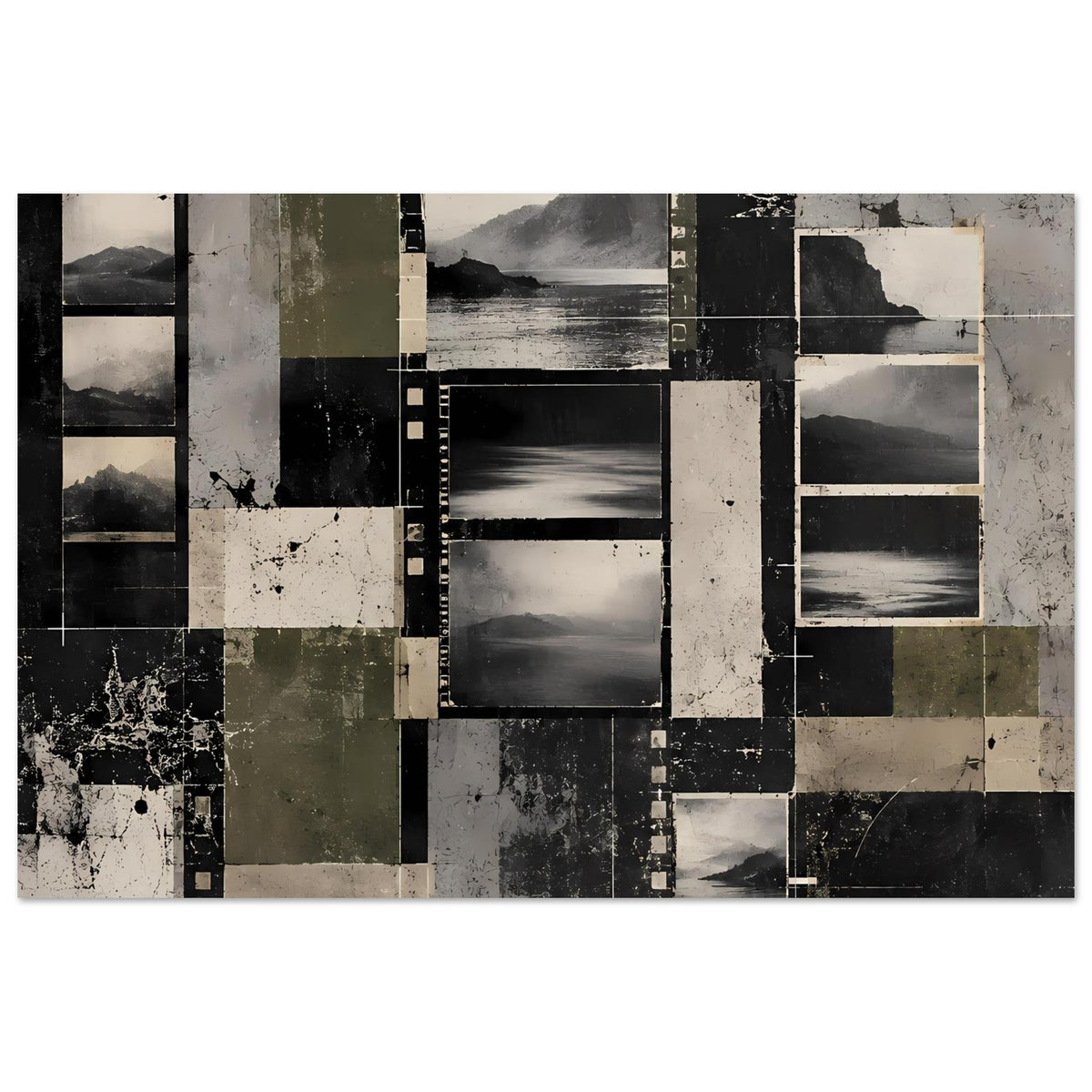 Vintage-inspiriertes abstraktes Landschaftsposter im Querformat, Raster aus Patchwork und Filmstreifen