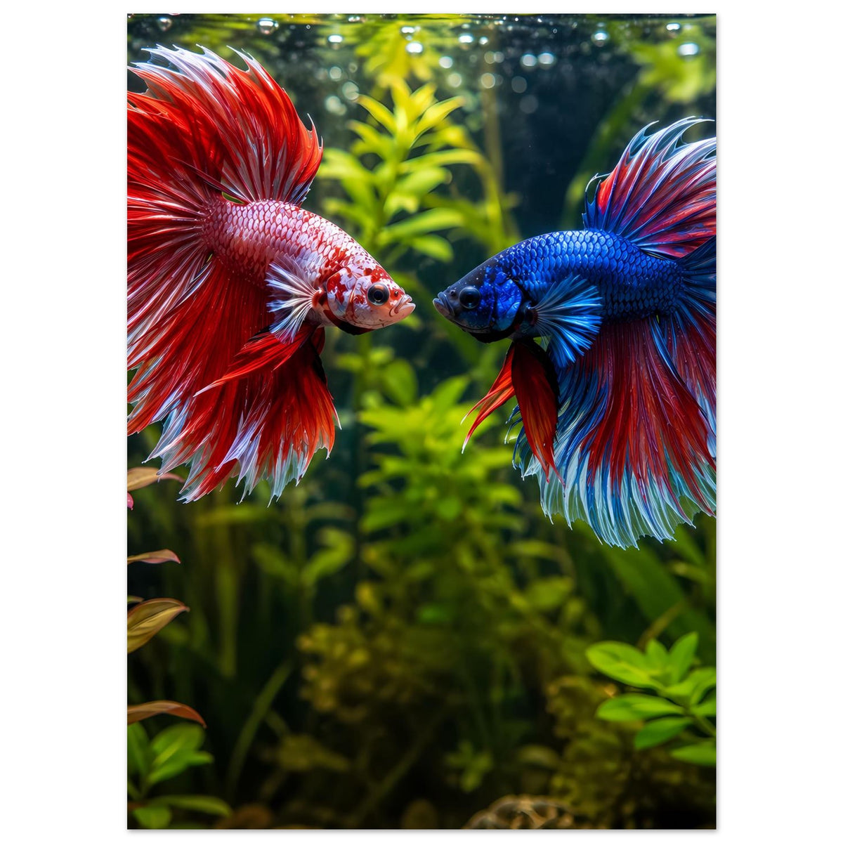 Kunstposter mit rotem und blauem Betta-Fisch, vertikal