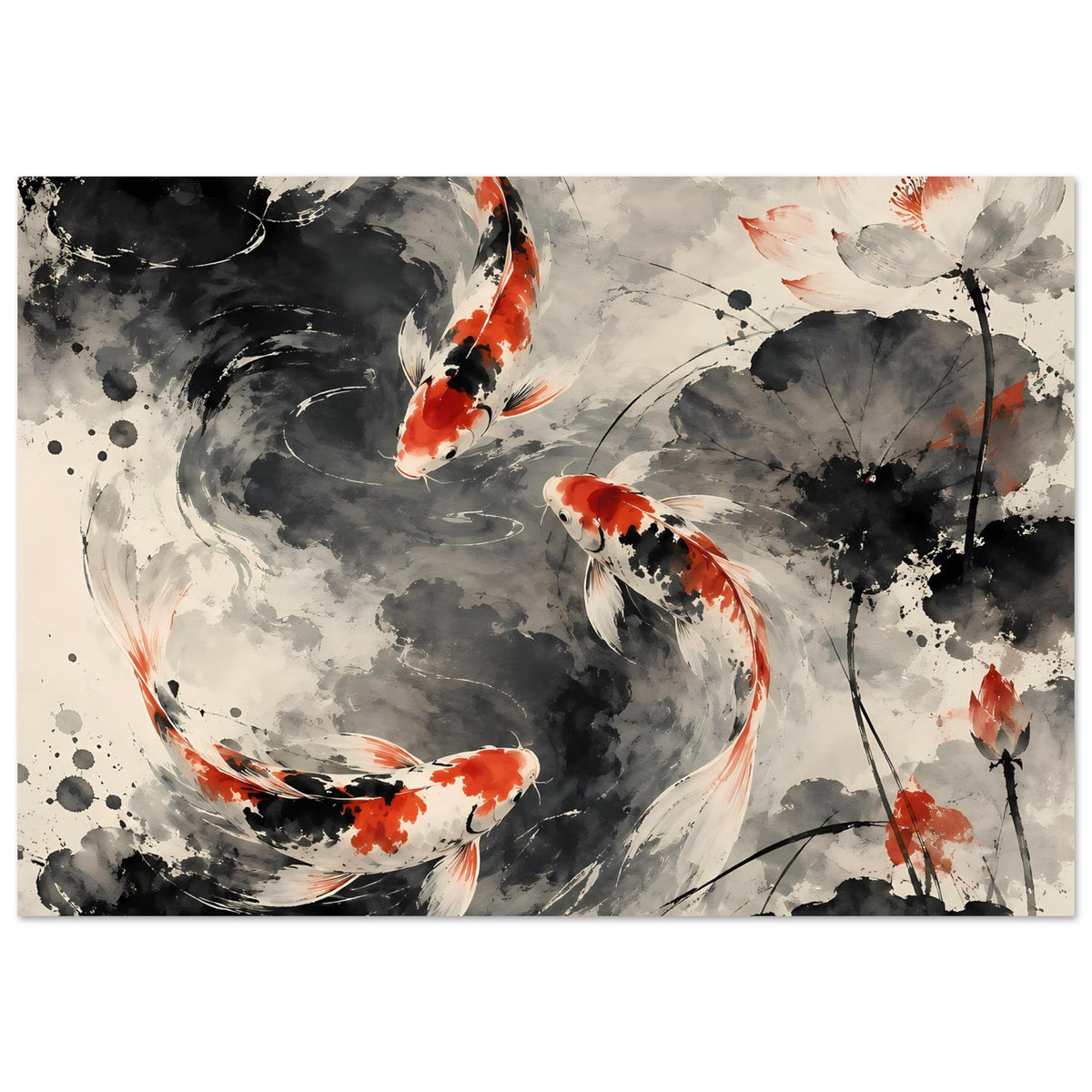 Poster mit Koi-Fischen im Tusche-Look, Querformat