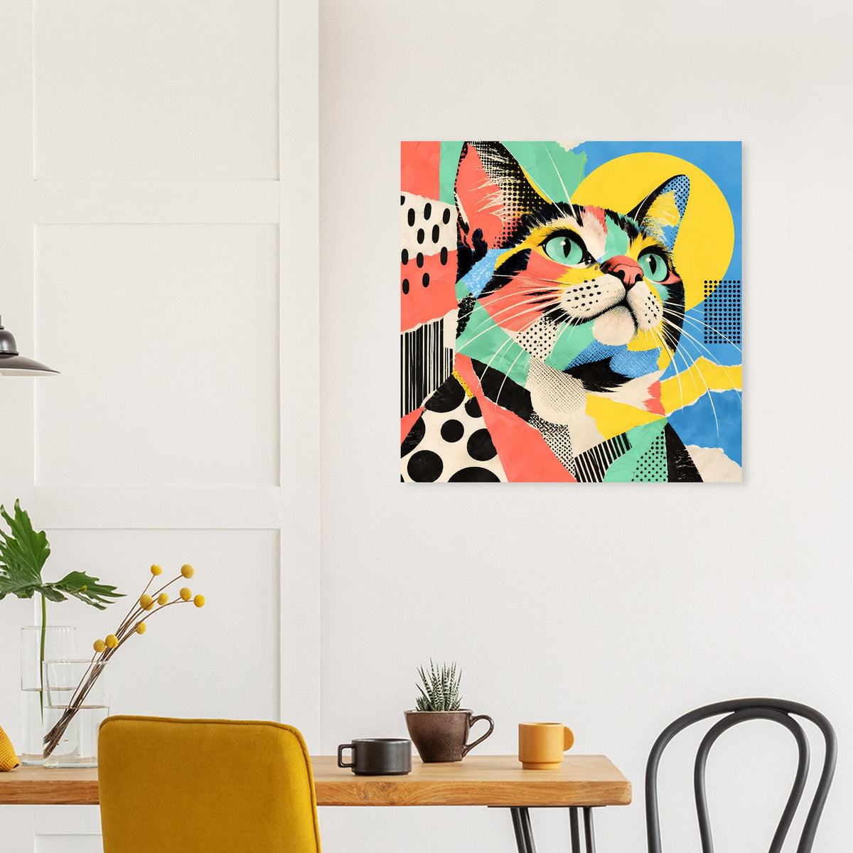 Pop-Art-Katzenposter mit farbiger Katze, quadratisches Motiv