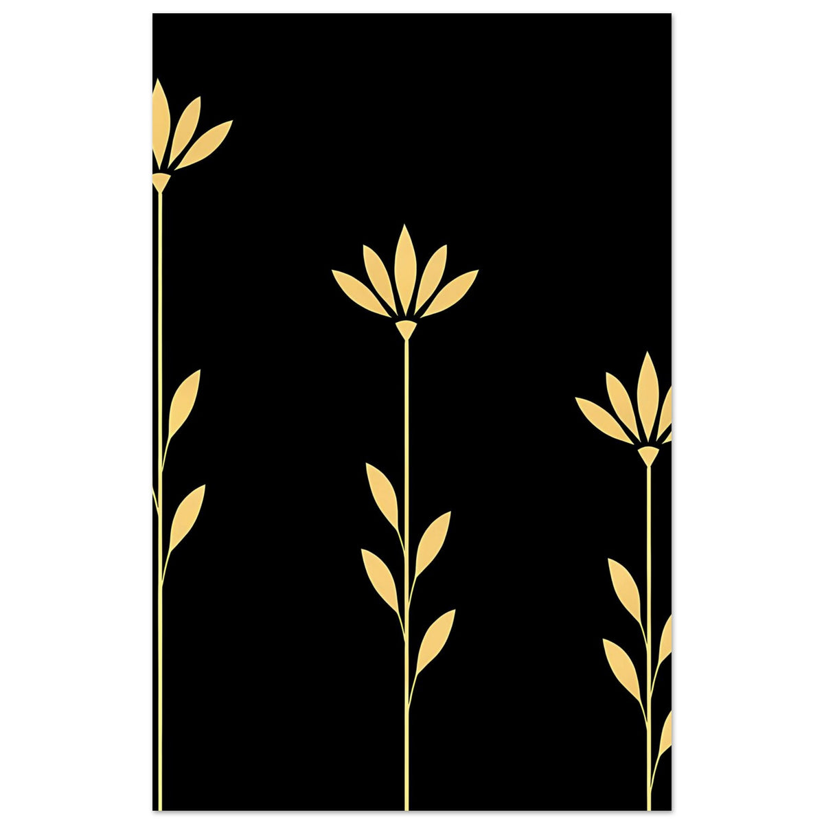 Vertikales Poster mit goldenen Blütenranken, rechts seitlich angeschnitten