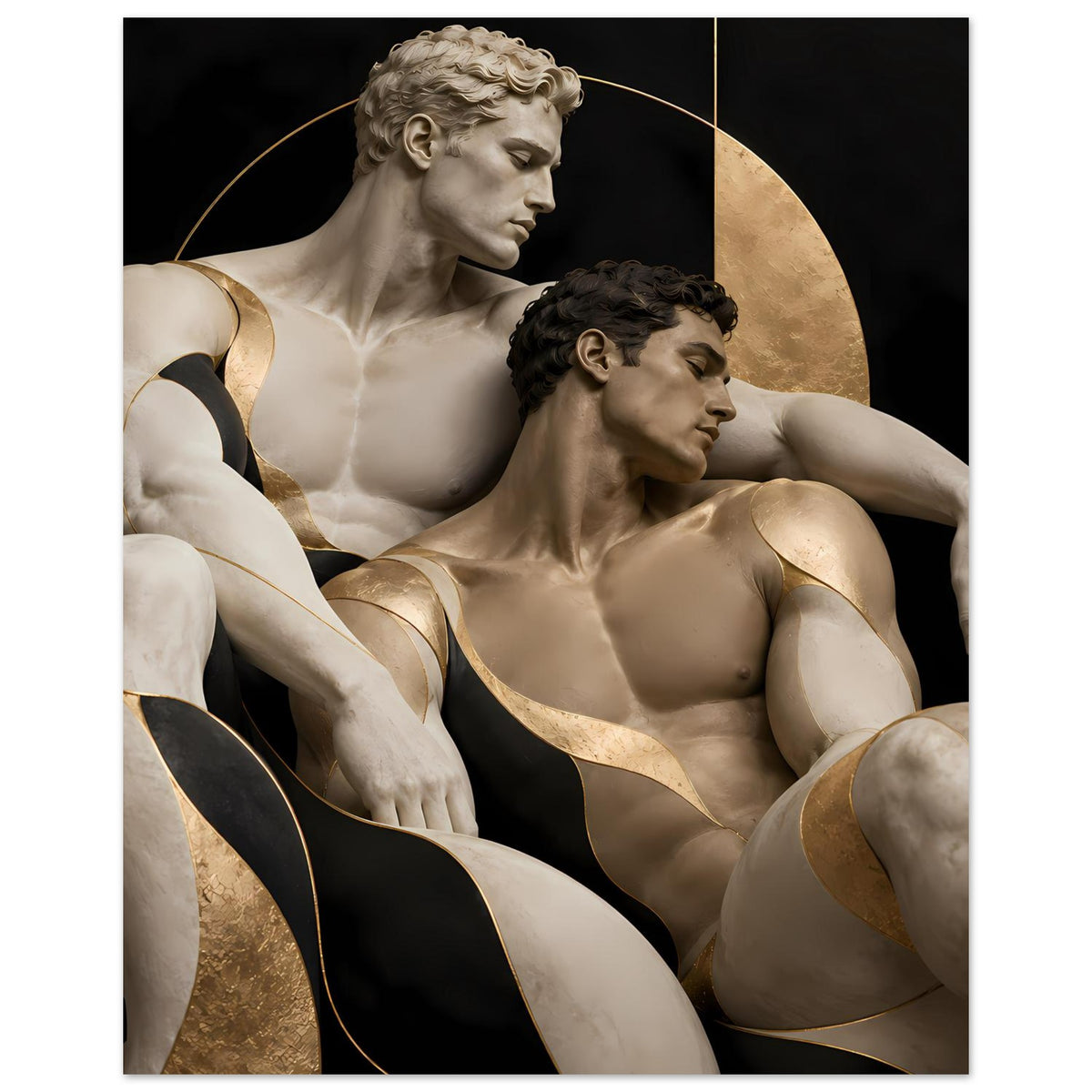 Sculptural Poster mit Akt-Figuren in Schwarz und Gold, vertikaler Zuschnitt