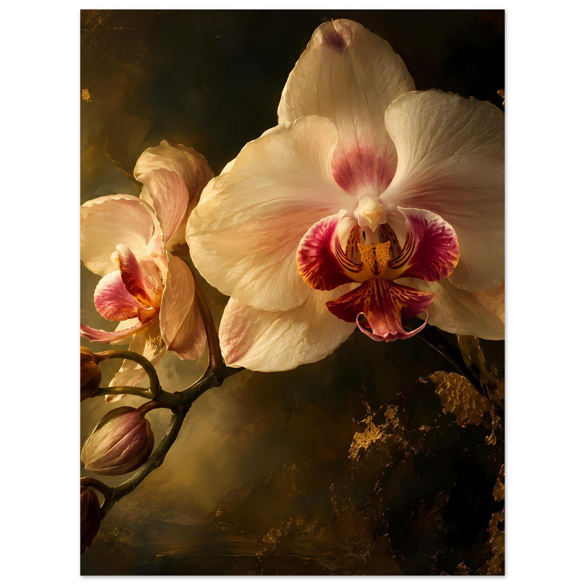 Orchideenposter mit cremefarbener Orchidee, deutlich sichtbarem rosafarbenem Zentrum