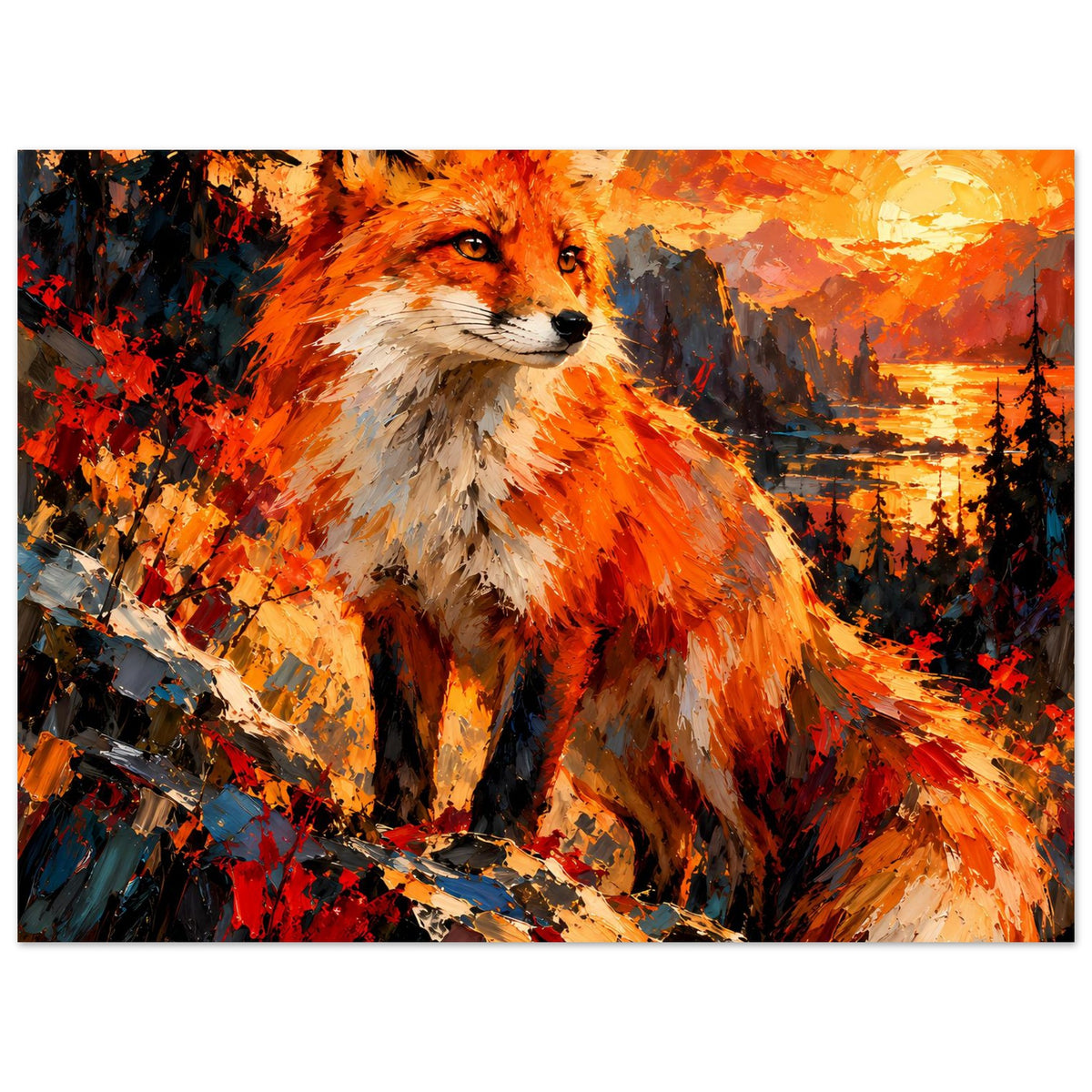Poster mit Fuchs-Porträt, großes Motiv, leuchtendes orangefarbenes Fell im Kontrast