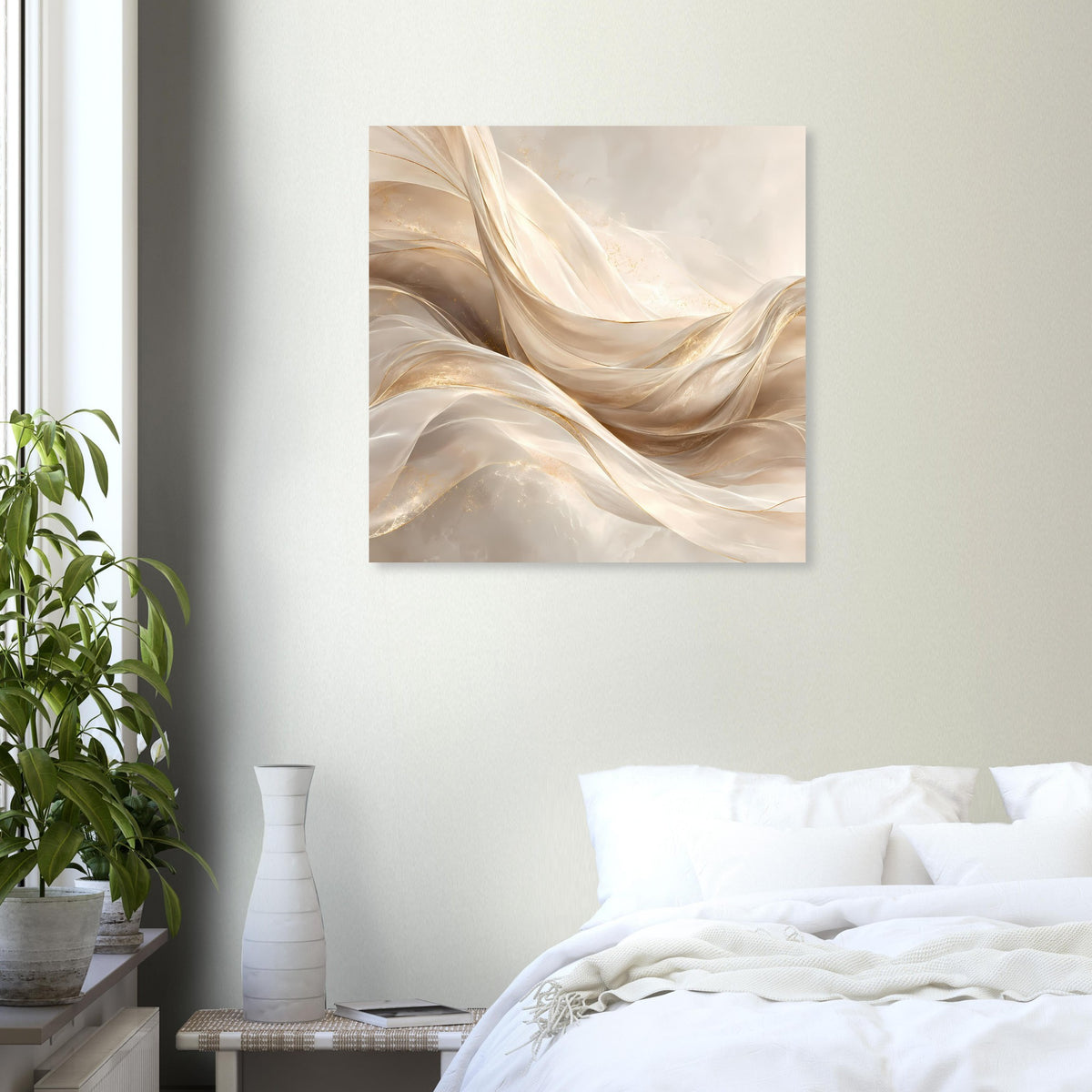 Quadratisches Leinwandposter: cremefarbene Wellen mit goldenen Akzenten