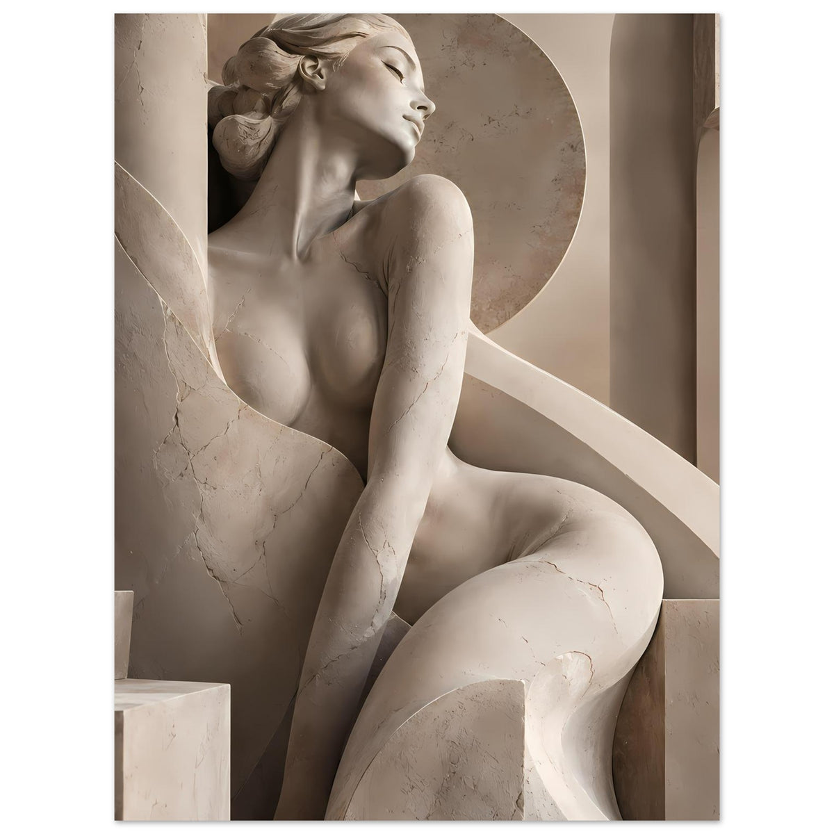 Porträt-Poster mit skulpturierter Frau in hellen Beige- und Brauntönen