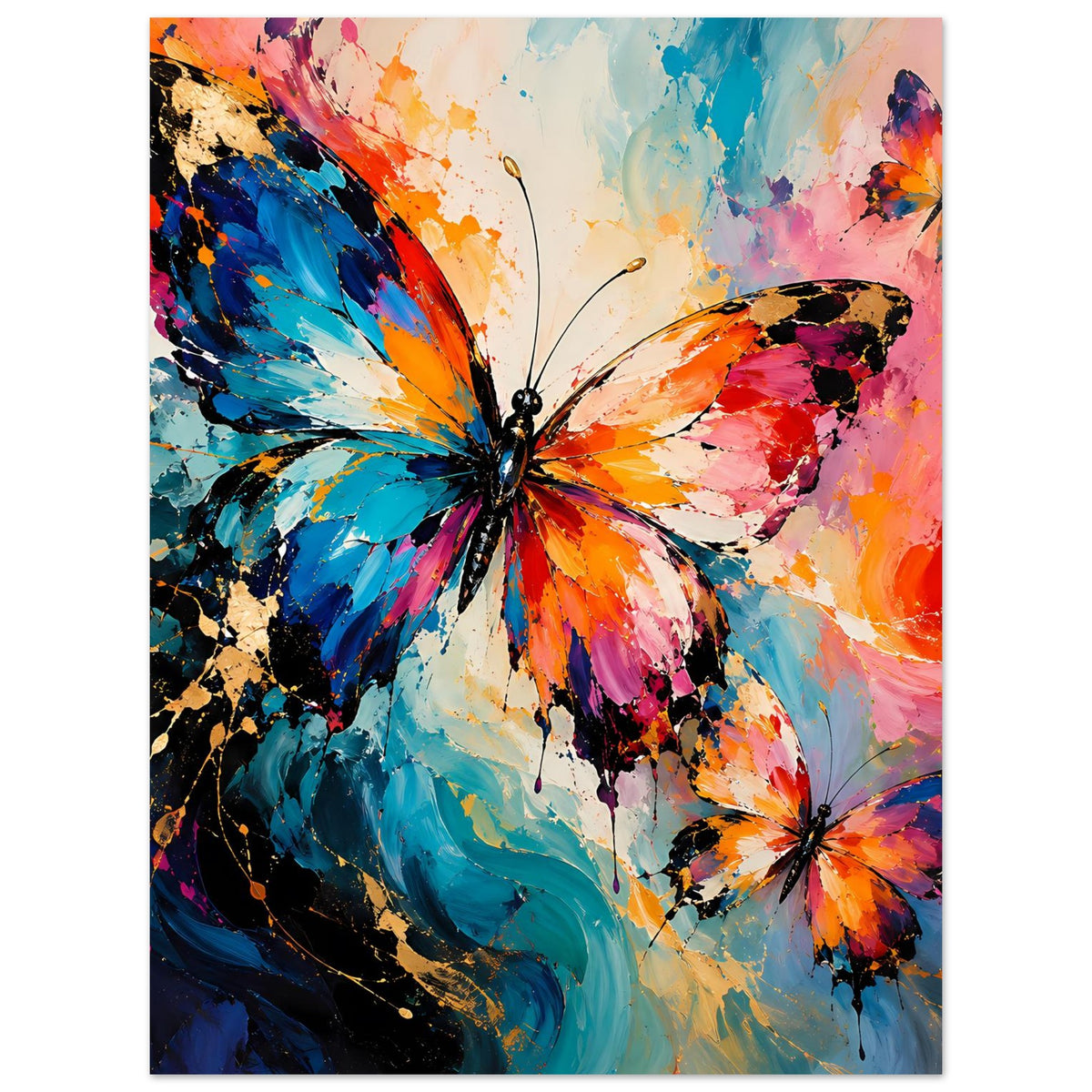 Vertikales Schmetterlingsposter mit großem Schmetterling, darunter kleiner Schmetterling