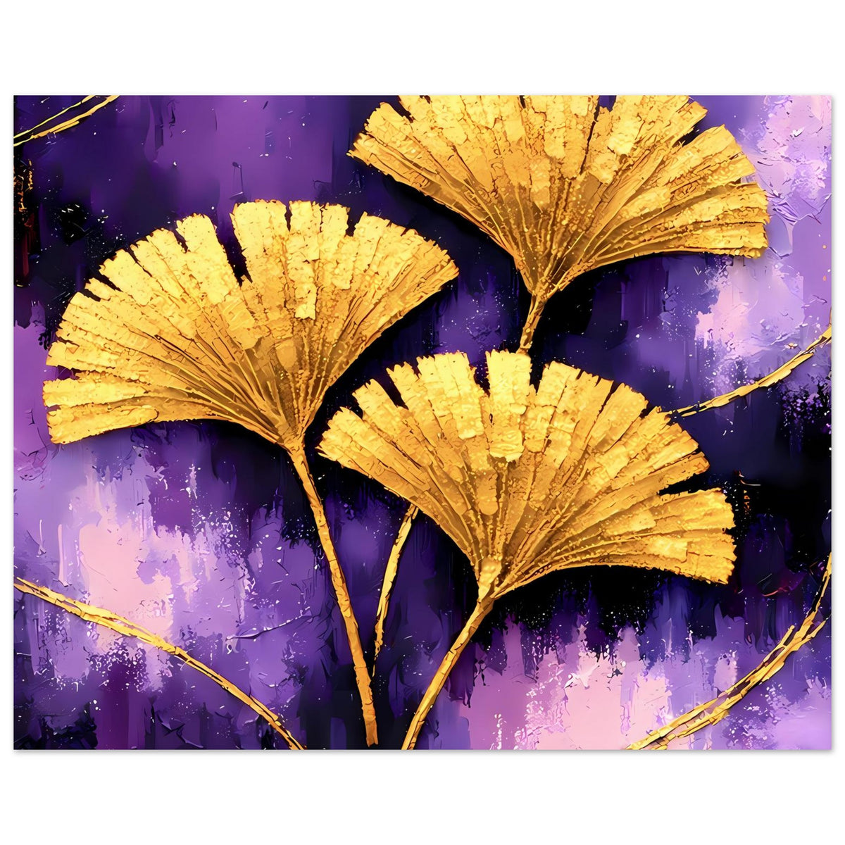 Breiter Posterprint mit goldenen Ginkgo-Blättern und goldenen Zweigen
