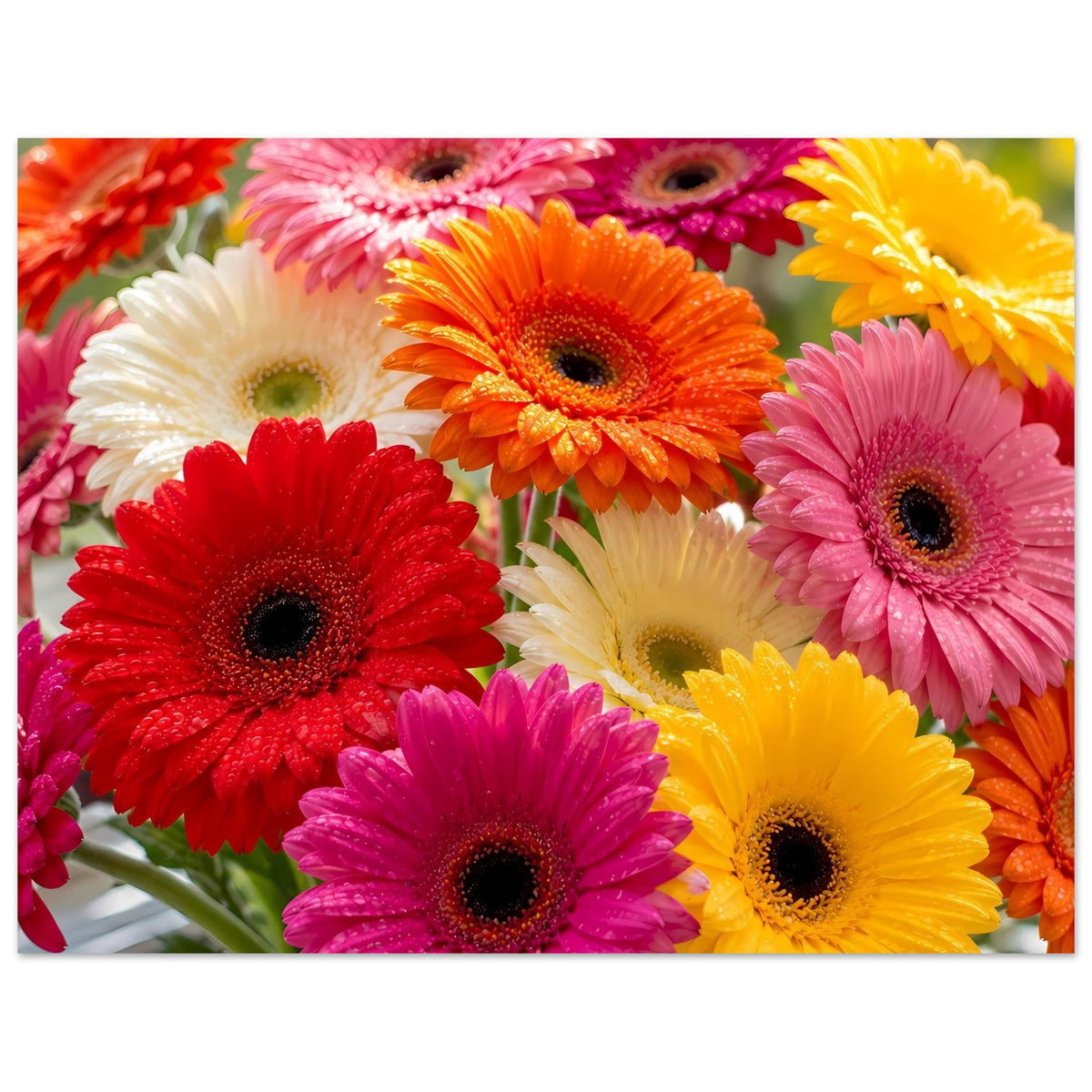 Gerbera-Blumenstrauß-Poster mit farbenfrohen Blütenköpfen in Rot, Pink, Orange, Gelb