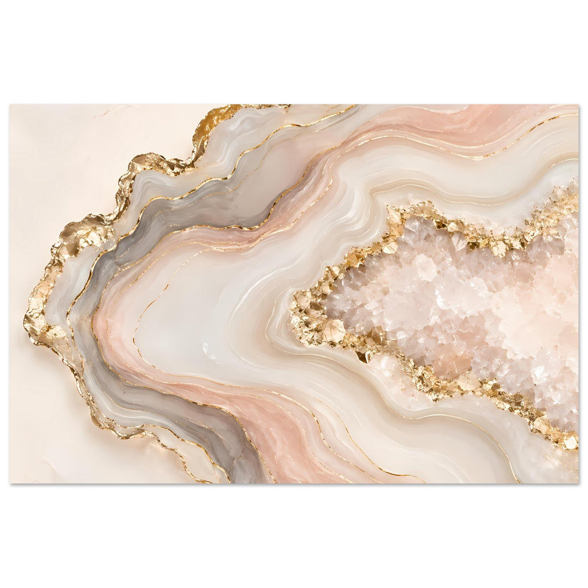 Abstraktes Poster mit Geodenmotiv in Rosé, Creme und Gold