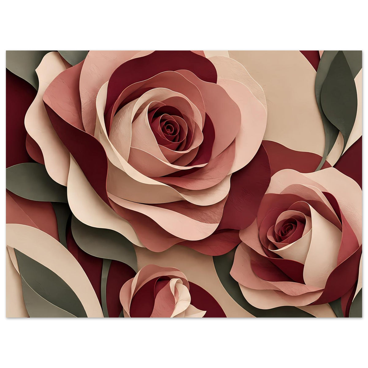 Florales Kunstposter mit Rosen in Burgunder und Rosé