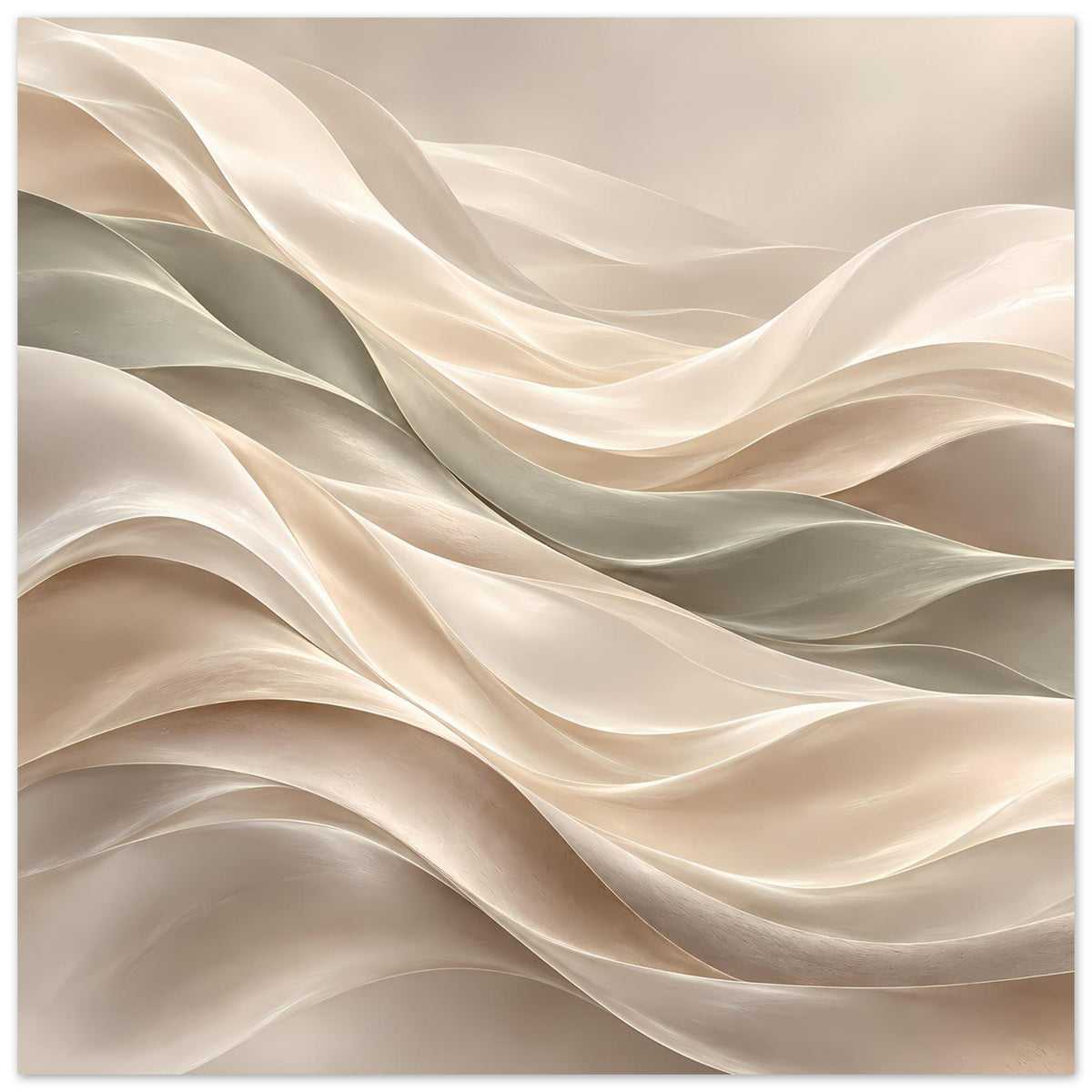 Kunstposter mit sanften Wellenlinien in Creme- und Grautönen, leichter Anschnitt