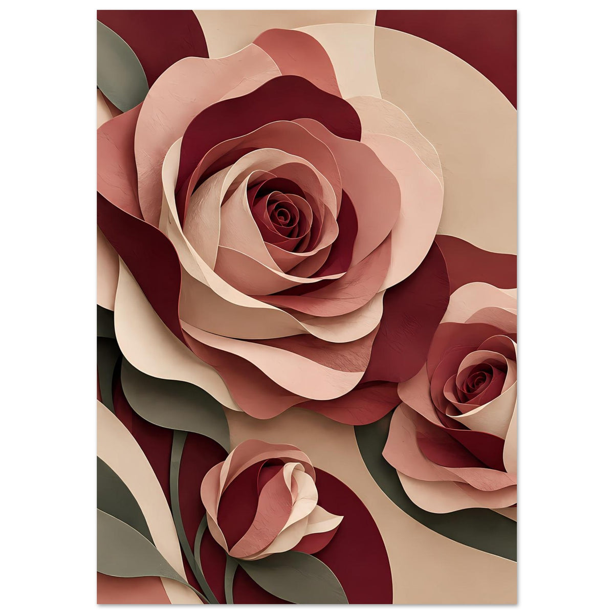 Florales Kunstposter mit Rosen in Burgunder und Rosé