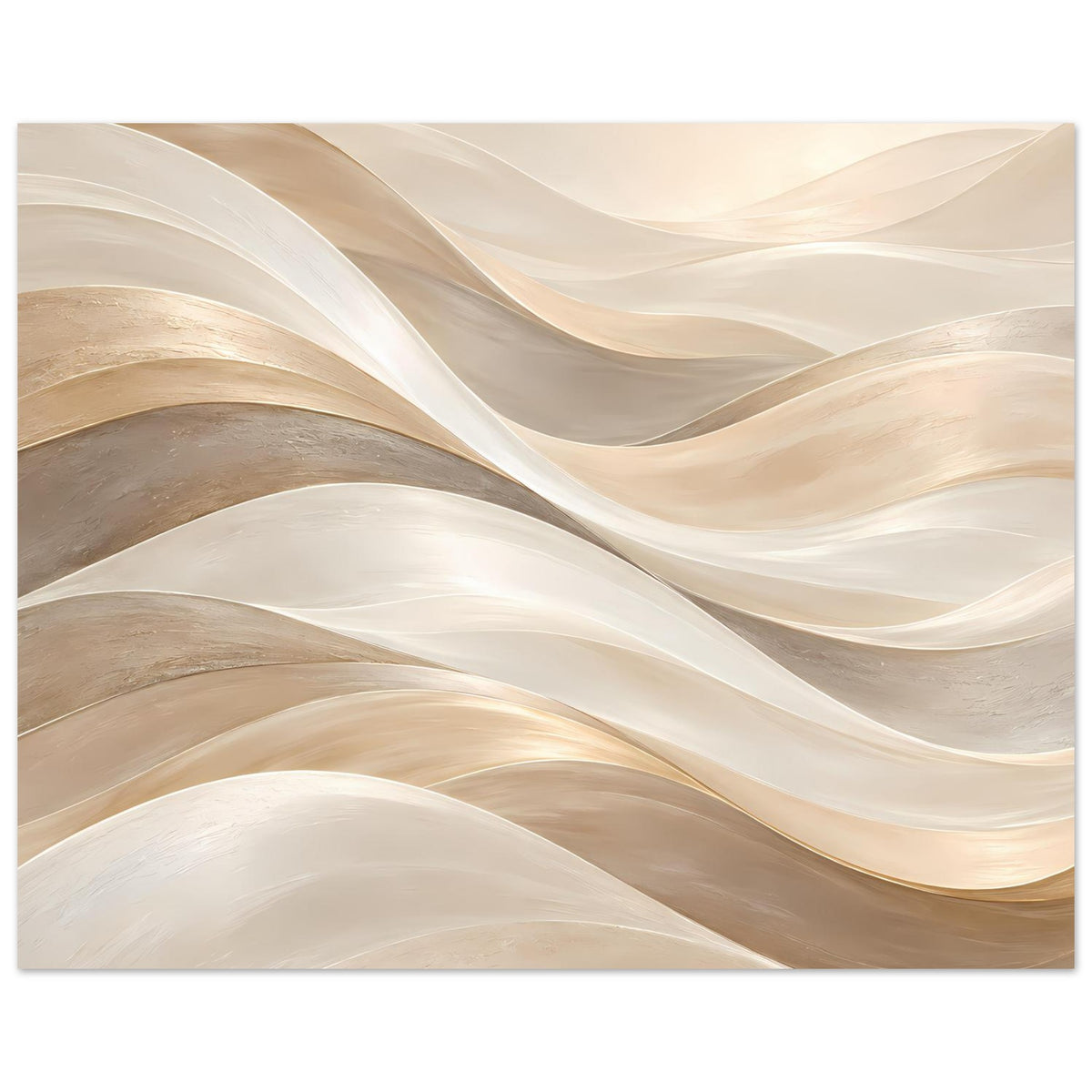 Kunstposter mit abstrakten Stoffwellen in Creme und Gold, horizontal