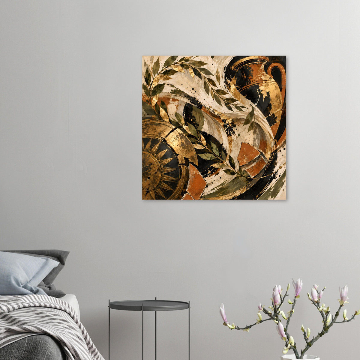 Kleines Poster mit abstraktem Vintage-Motiv in Gold- und Erdtönen