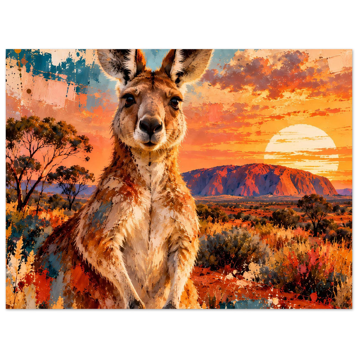 Poster mit Känguru bei Sonnenuntergang auf mattem Premium-Papier, quer