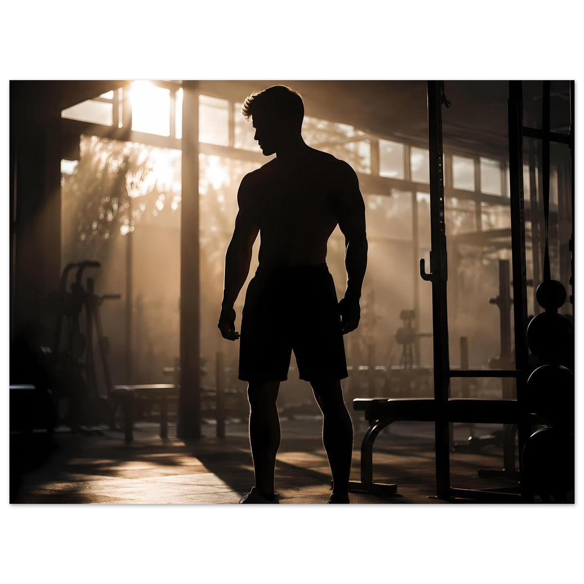 Horizontales Fitness-Poster mit schwarzer Athleten-Silhouette, ganzer Körper