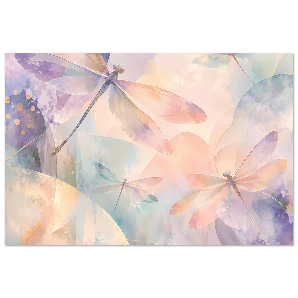 Pastellposter mit Libellen im Pfirsich-Lavendel-Hellblau-Farbmix, horizontal