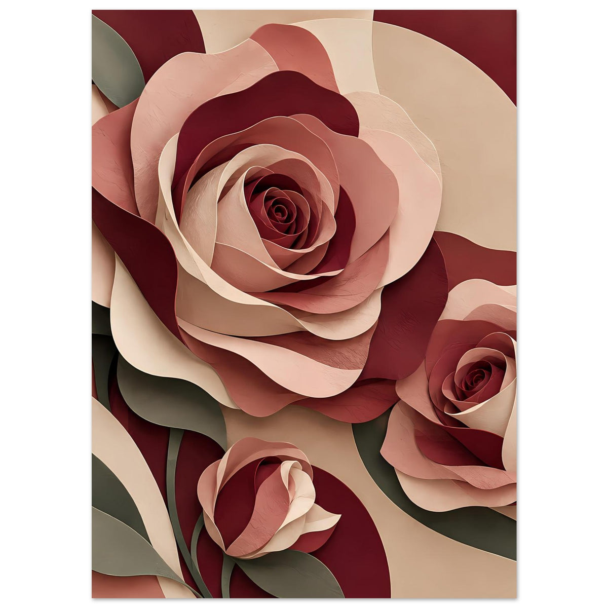 Florales Kunstposter mit Rosen in Burgunder und Rosé