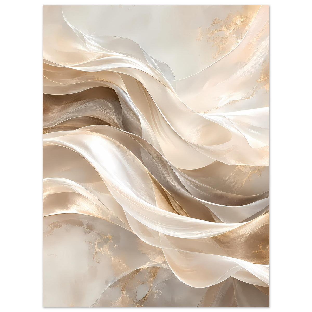 Leinwand-Poster mit geschwungenen Stoffwellen in Creme und Gold, vertikal