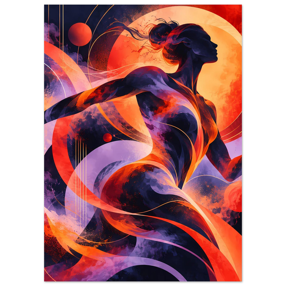 Kunstdruck-Poster mit Frauenfigur im Profil, orange-lila Farbverlauf und geschwungene Formen