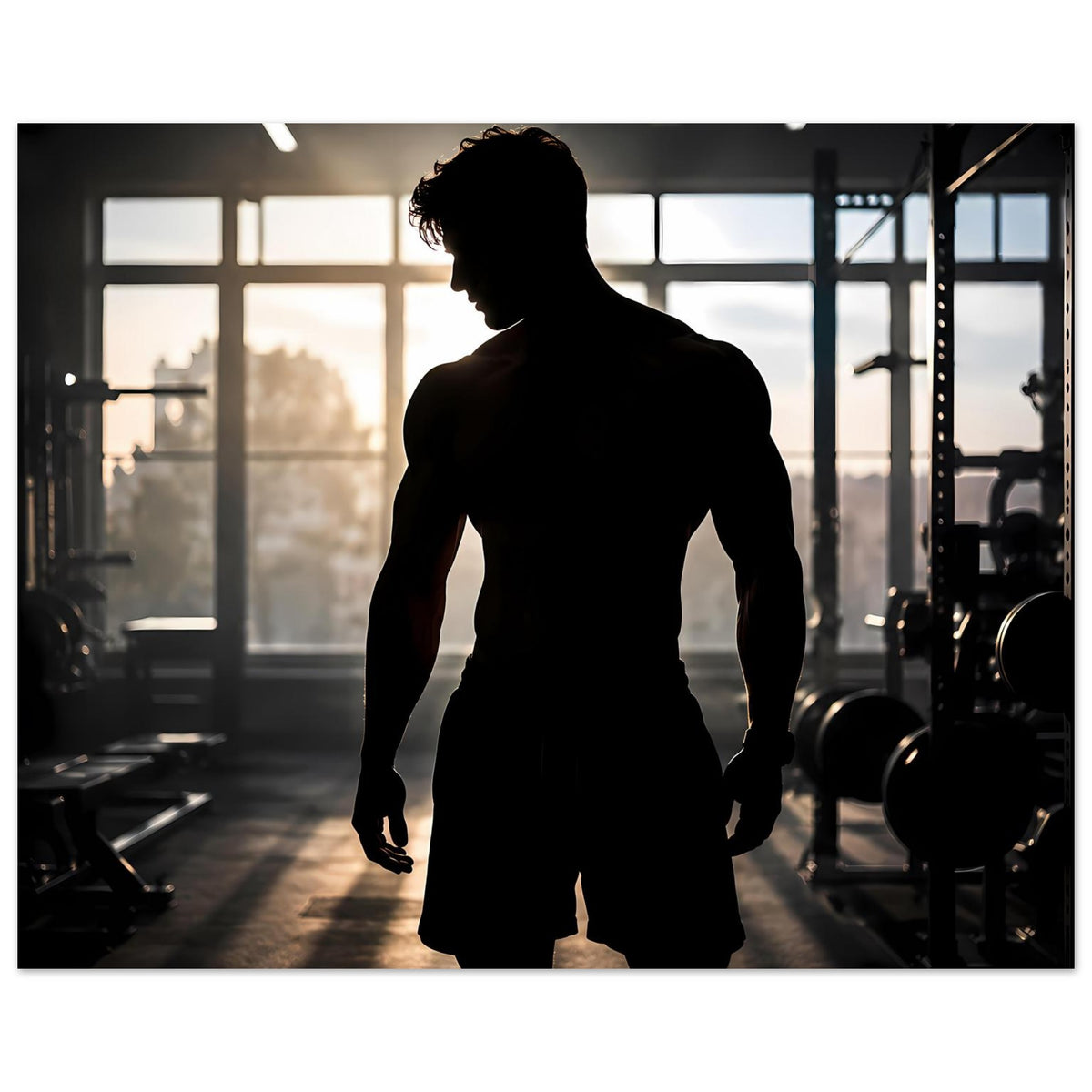 Horizontales Poster: Silhouette eines Mannes beim Training im Fitnessstudio