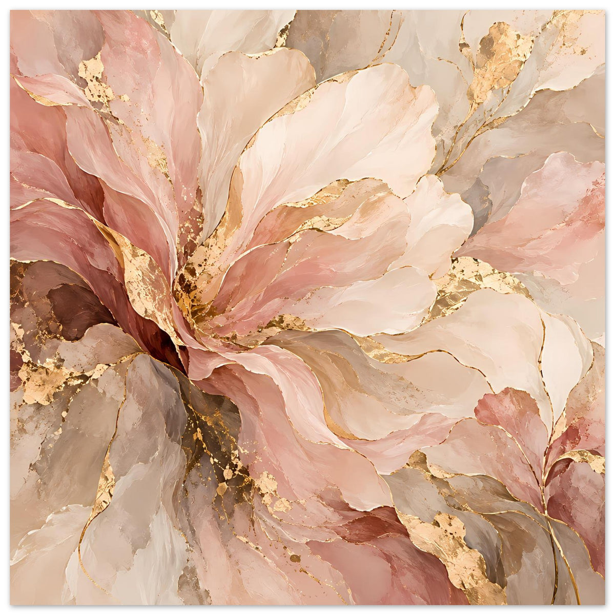 Blush-Gold Blumenposter mit großem abstraktem Blütenmotiv und goldenen Akzenten, nah