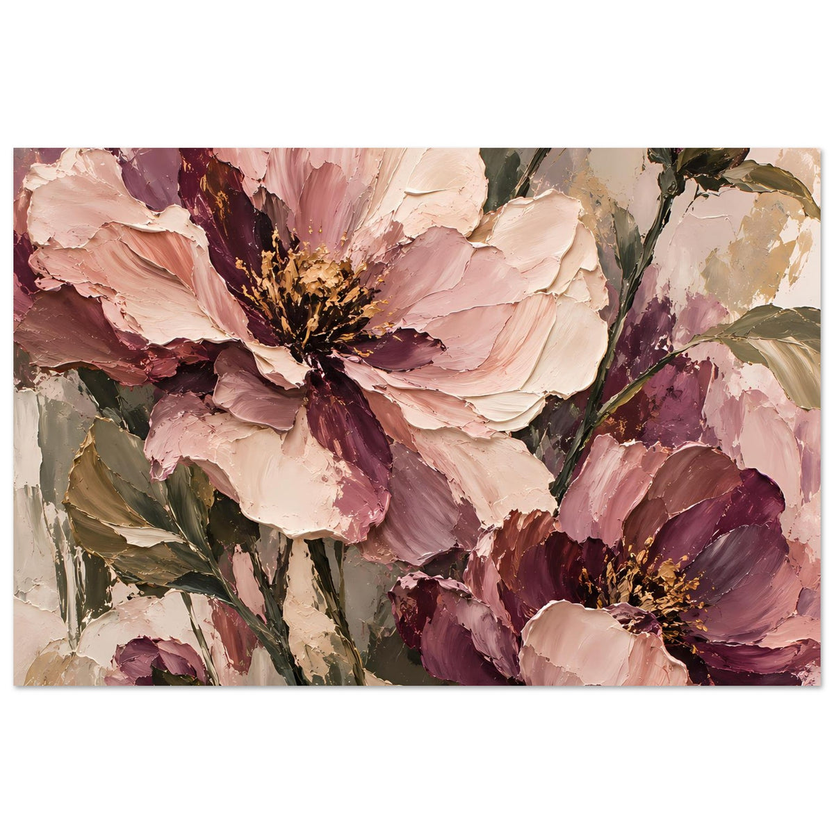 Florales Poster mit rosa und mauvefarbenen Blüten, horizontal