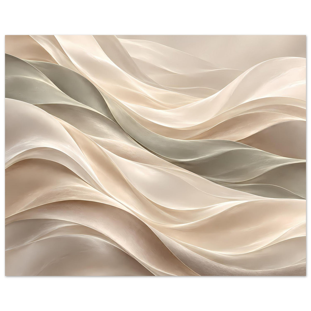 Kunstposter mit abstrakten Wellenlinien in Creme- und Grautönen, querformatig
