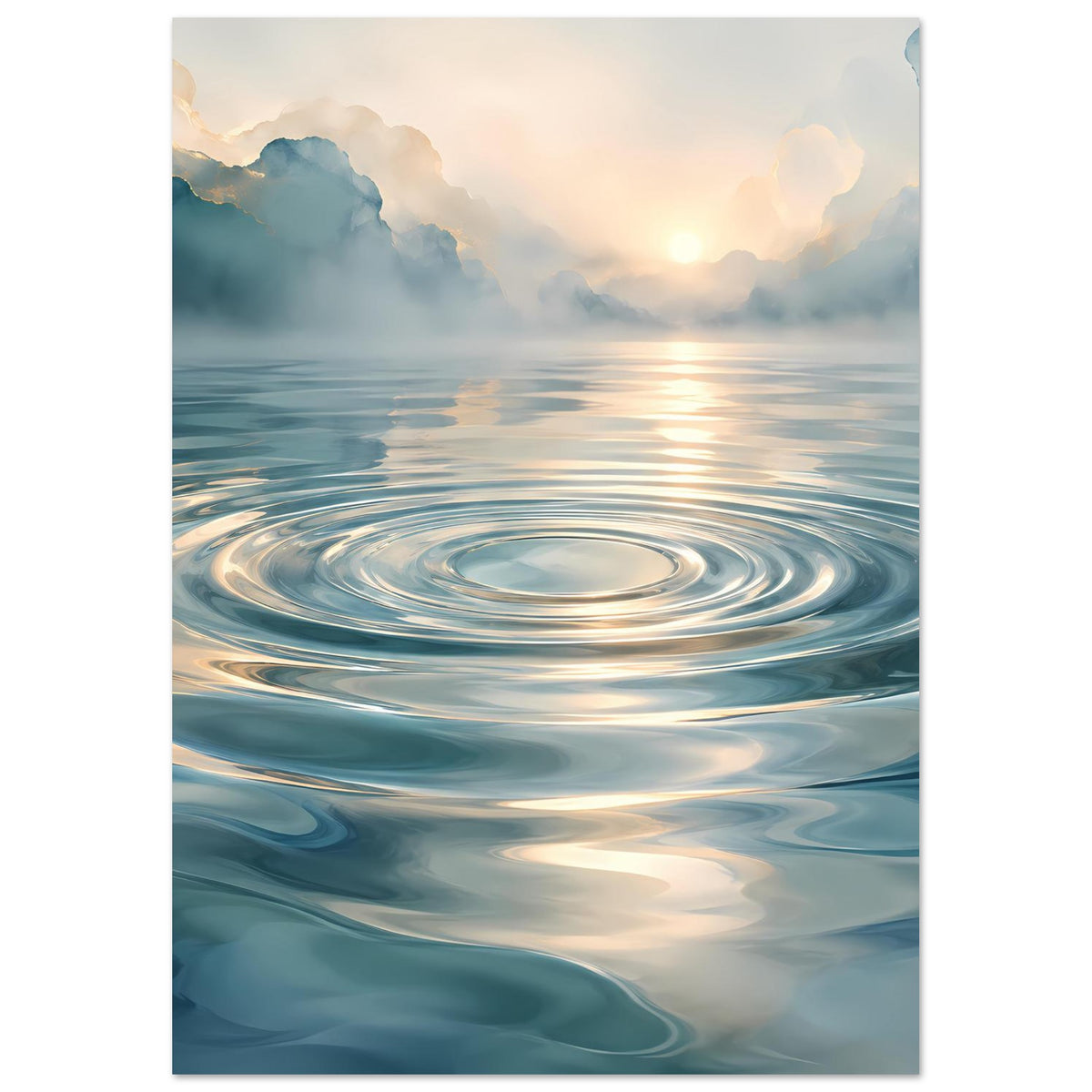 Wasserwellen-Poster mit Blick auf Sonnenaufgang, konzentrische Wellen im Meer, vertikal
