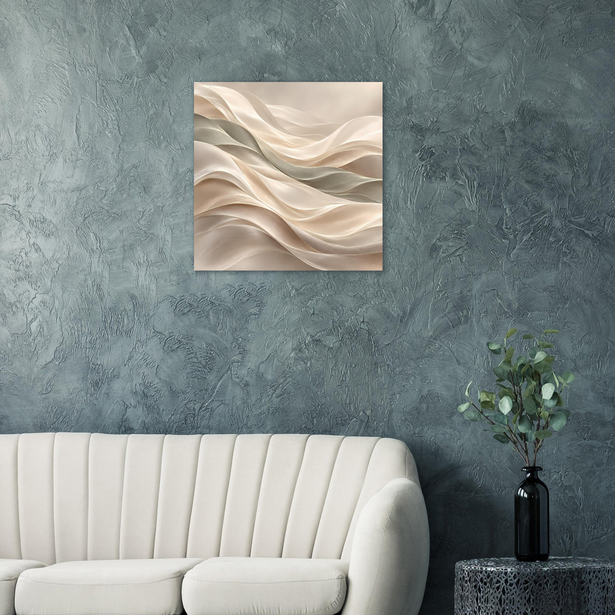 Quadratisches Kunstposter mit abstrakten Wellen in hellen Creme- und Beigetönen