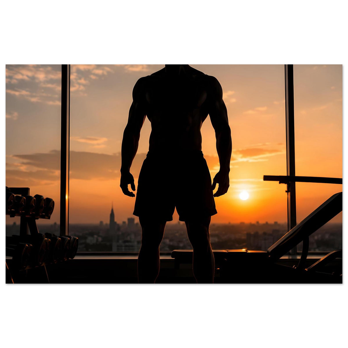 Fitness-Poster: Sportlersilhouette von vorn, dunkle Figur im Trainingsoutfit