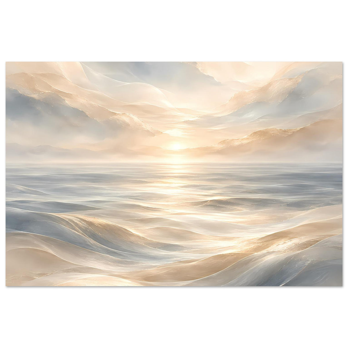 Horizontales Ozeanposter mit ruhiger Wasseroberfläche und weichen Farbverläufen