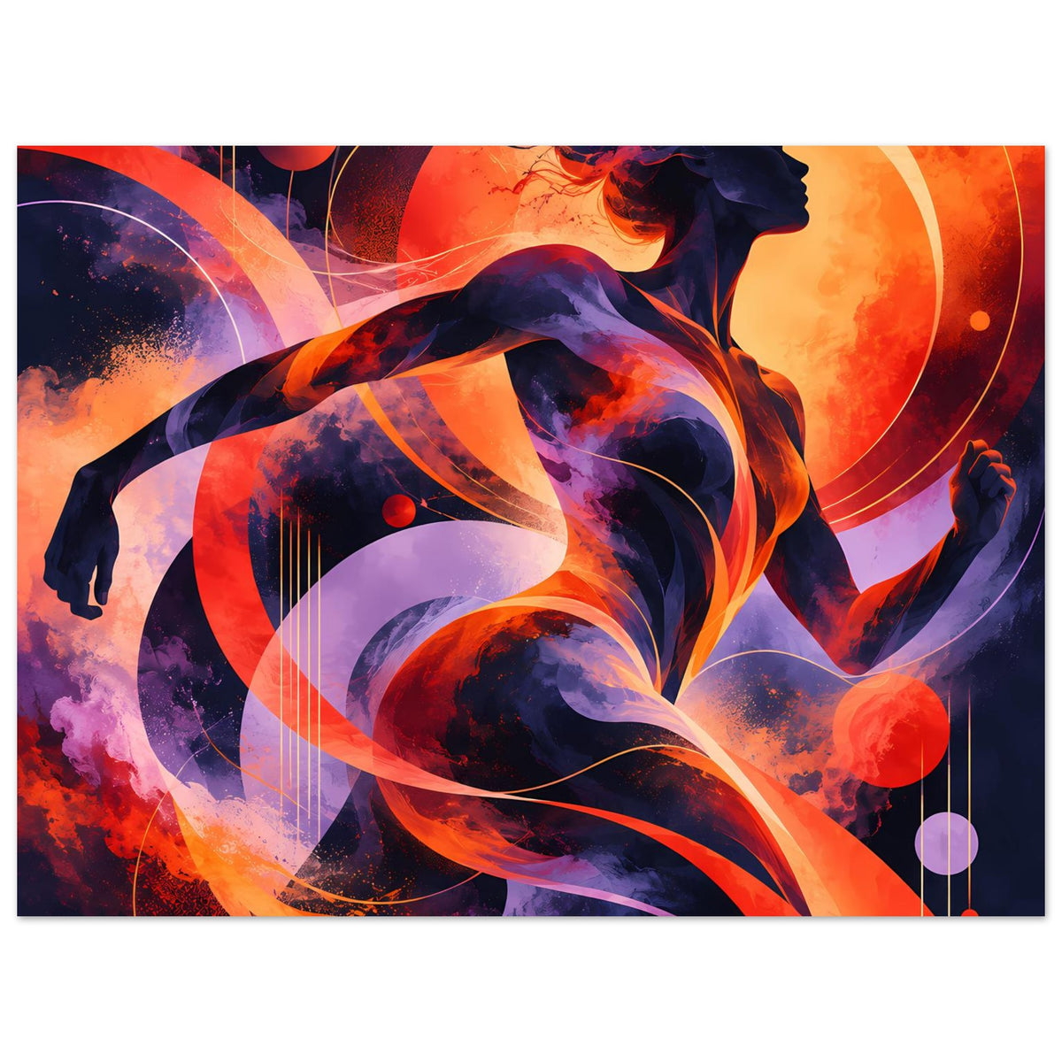 Kunstdruck-Poster, breiter Ausschnitt: abstrakte Frauenfigur in Orange, Lila und Blau