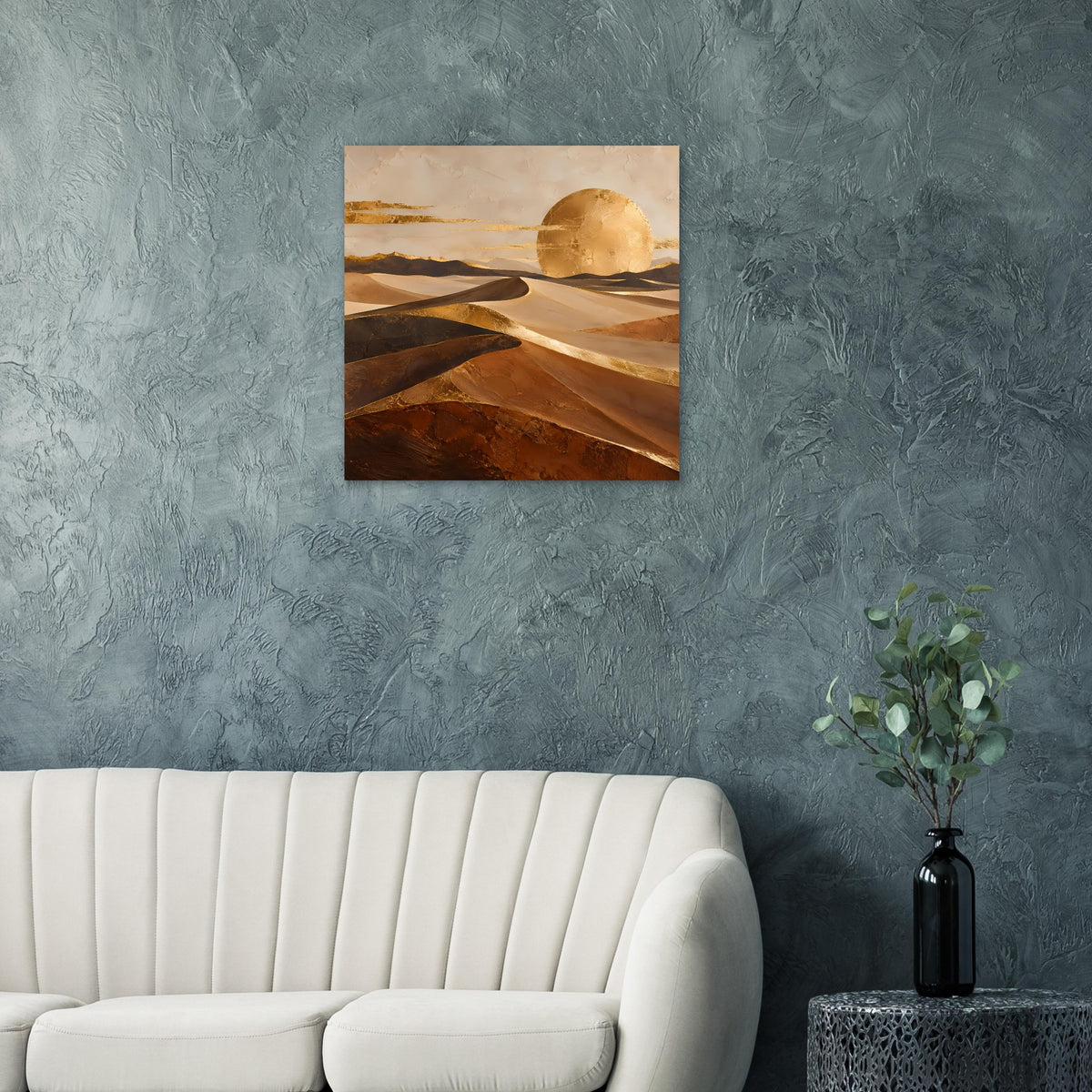Poster mit goldener Sonne und warmen Dünenlinien