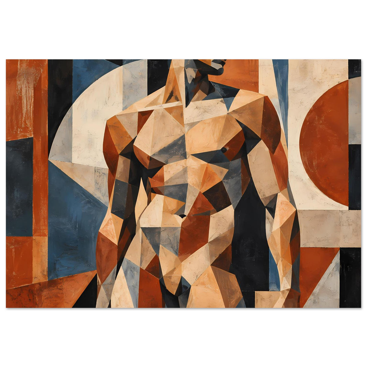 Poster mit geometrischer männlicher Aktfigur in warmen Erdtönen, horizontal, Ganzansicht