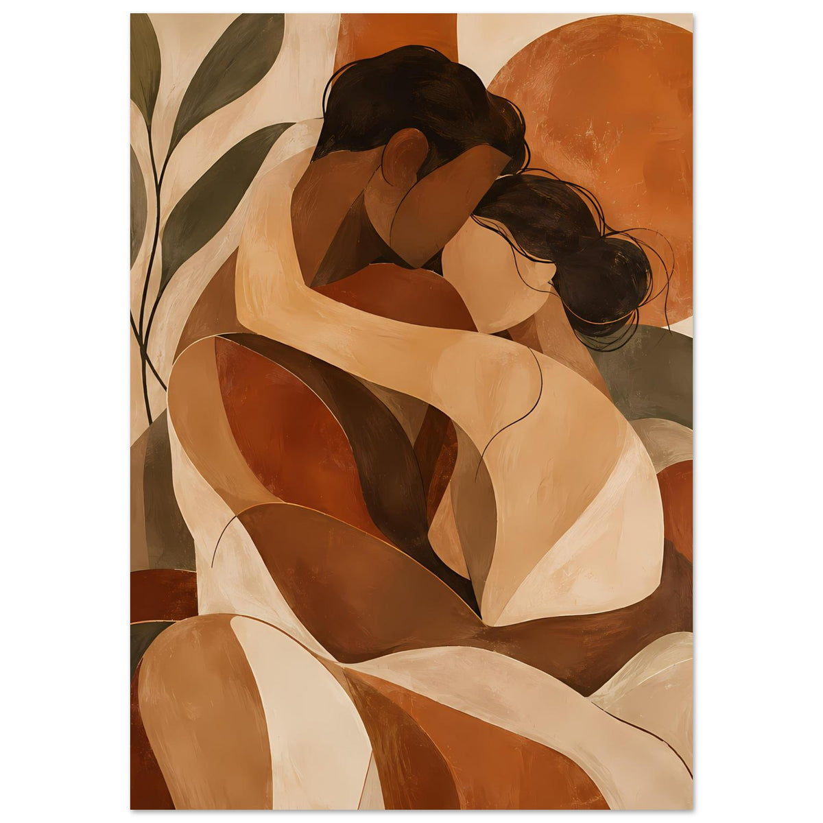 Poster im Hochformat: abstrakte Umarmung mit geschwungenen Formen in Terrakotta und Beige