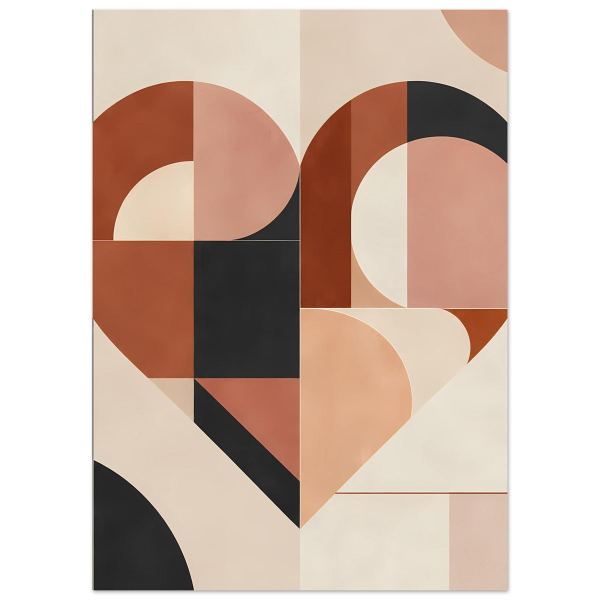 Poster mit geometrischem Herzmotiv, runde Segmente und Linien in Terrakotta und Schwarz