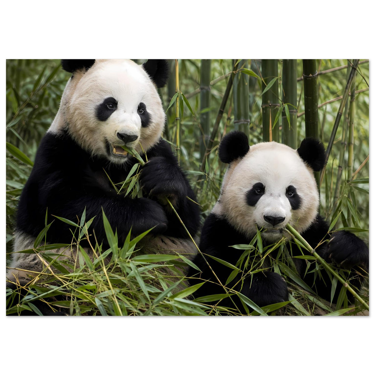 Querformat-Duo-Poster: zwei Pandas im Bambus, Premium-Mattpapier