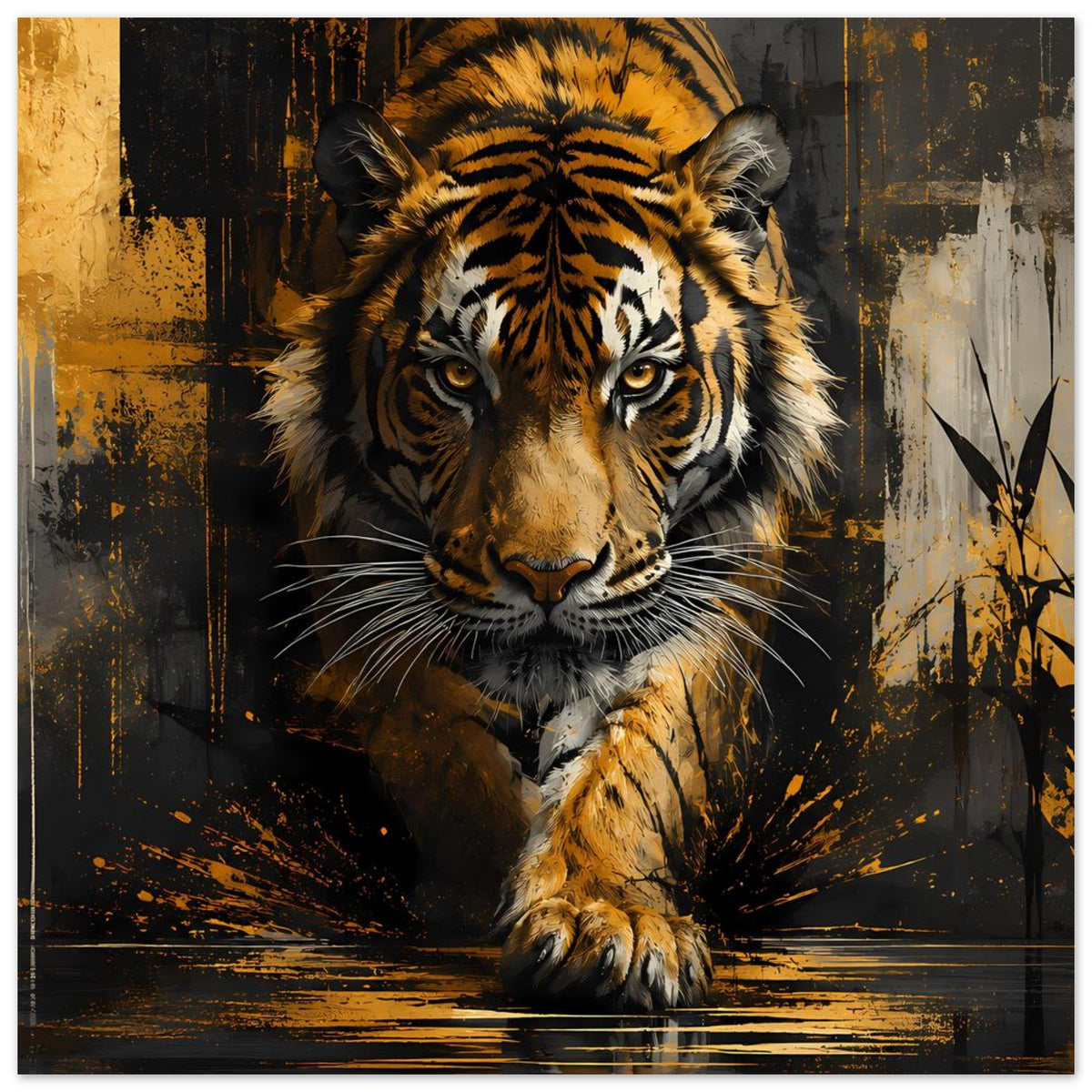Poster: Tigerportrait frontal, Pfote im Vordergrund